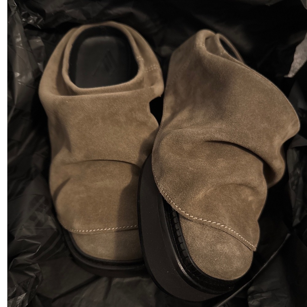 The Attico Robin Sabot Taupe Suede Layered Slip-On Square Toe Mules 36